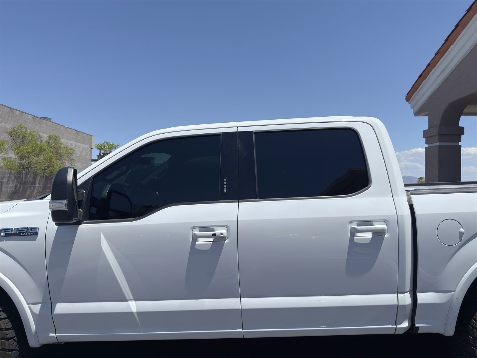 Ceramic window tint on the rear windows of a Ford F-150, installed at our Boulder City shop